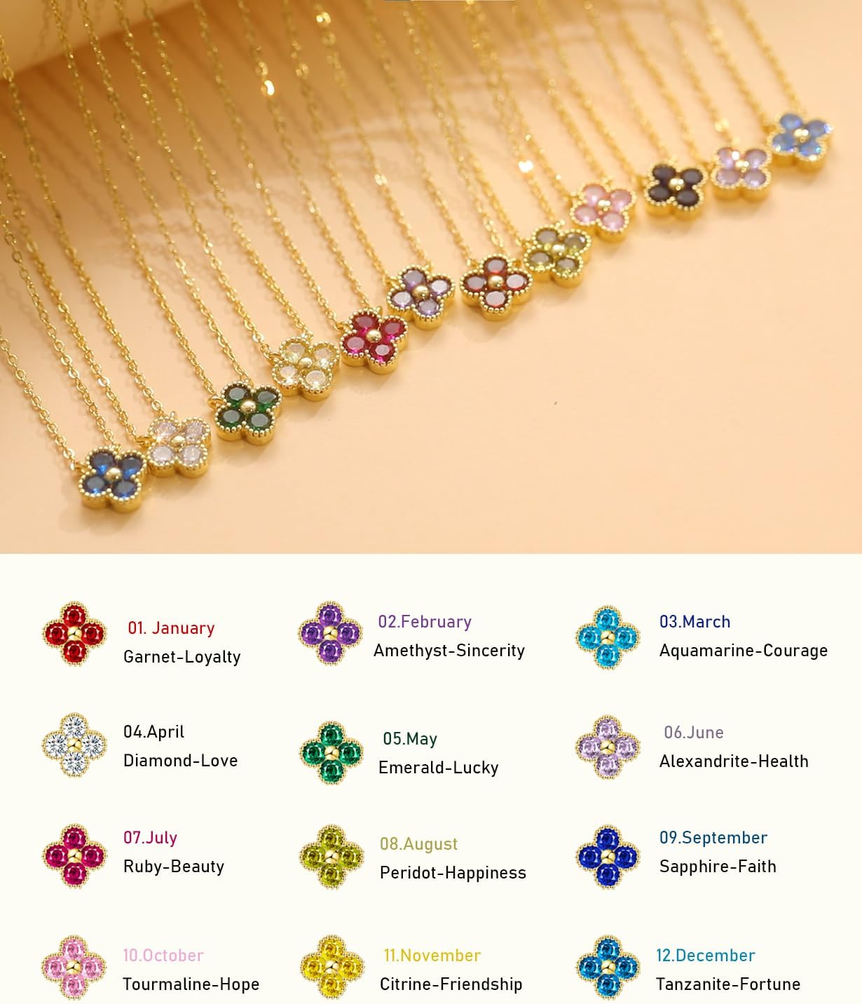 ZOERAY Valentines Day Gifts Birthstone Necklace for Women Non Tarnish 14K Gold Plated Four Leaf Clover Necklace Dainty Gold Choker Necklaces for Women Trendy CZ Emerald Pendant Jewelry Birthday Gifts - Image 3