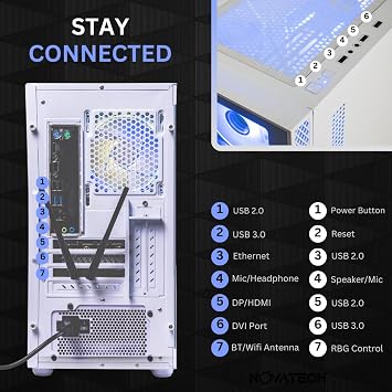 NOVATECH Phantom - Prebuilt Gaming PC Desktop Computer - Core Xeon i7 3.5GHz - RX580-16GB RAM - 512GB M.2 SSD WiFi/BT, Win 11 - Gaming Computer Tower - Pre Built PC Gaming - (White)