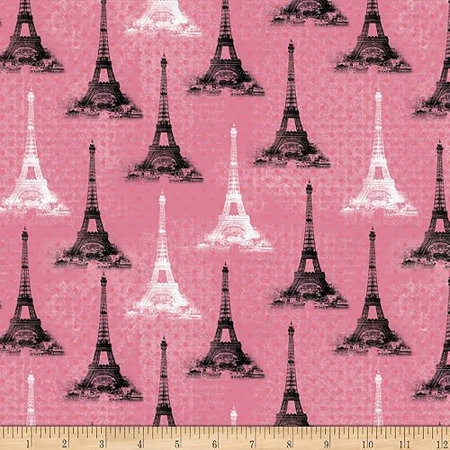 David Textiles Tela rosa de la torre de París por yarda