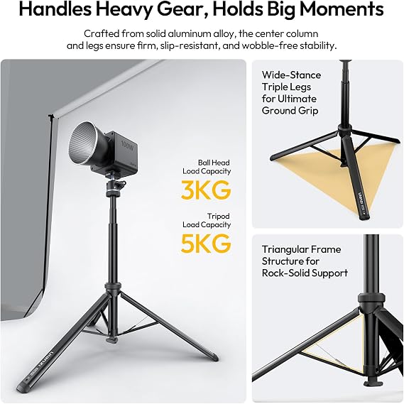 ULANZI MT93 Universal 1/4 Light Stand Camera Tripod w Auto-Open w UKA Quick-Release, 63 Portable Adjustable Ball Head Tripod for Cameras/Video Light/Phone/Outdoor Photo, Up Load 6.61lb, w Bag