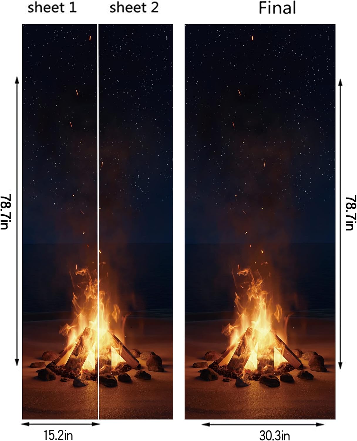 FLFK Door Sticker Mural Peel and Stick, Removable Self-Adhesive Bonfires Door Wallpaper for Home Decor, 30.3 "W x 78.7 "L, Set of 2 Sheets