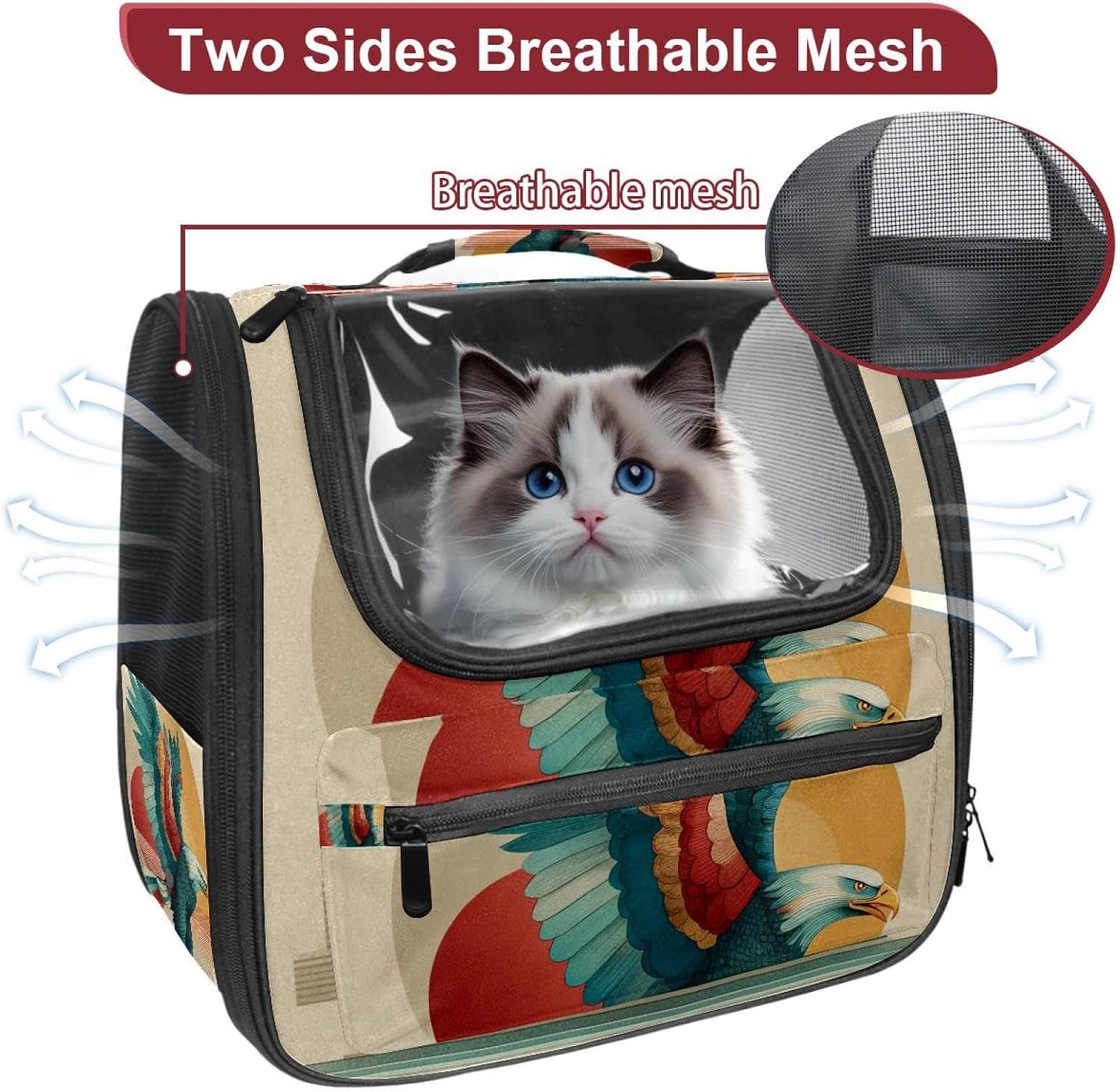 Vintage Eagle (2) Pet Carrier Airline Approved Soft Sided Portable Cozy Travel Pet Bag, Car Seat Safe Carrier for Cats and Dogs