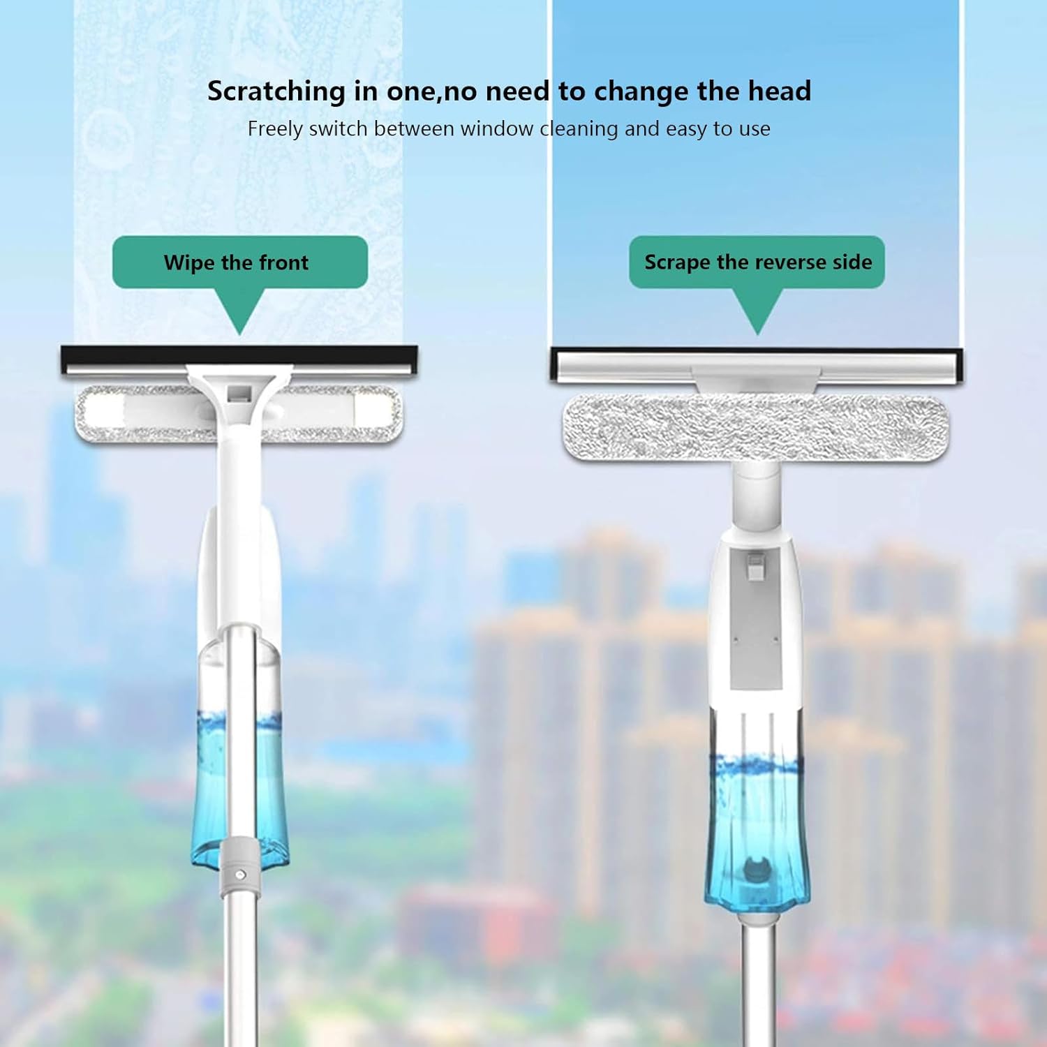 3 in 1 Spray Window Squeegee with Extension Pole, Window Vacuum Squeegee Cordless with 3 Microfiber Cloth Car Window Cleaner Tool for Indoor/Outdoor Windows,Car Glass