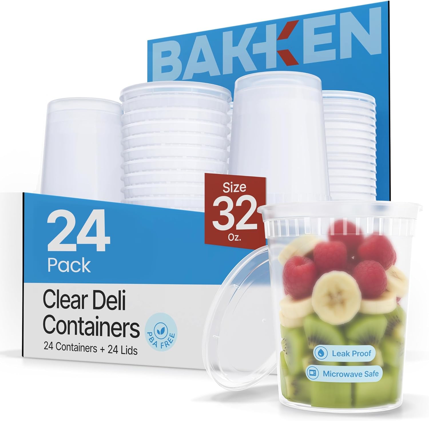 Plastic Deli Containers with Lids 32 oz (Pack of 60) – Leak-Proof, BPA-Free Food Storage Containers for Soup, Slime & Meal Prep, Stackable, Microwave, Dishwasher Safe, Reusable Clear Plastic