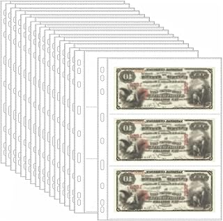 60Pcs Money Banknote Paper Album Page Collecting Holder Sleeves 3-Slot Loose Leaf Sheet Protection