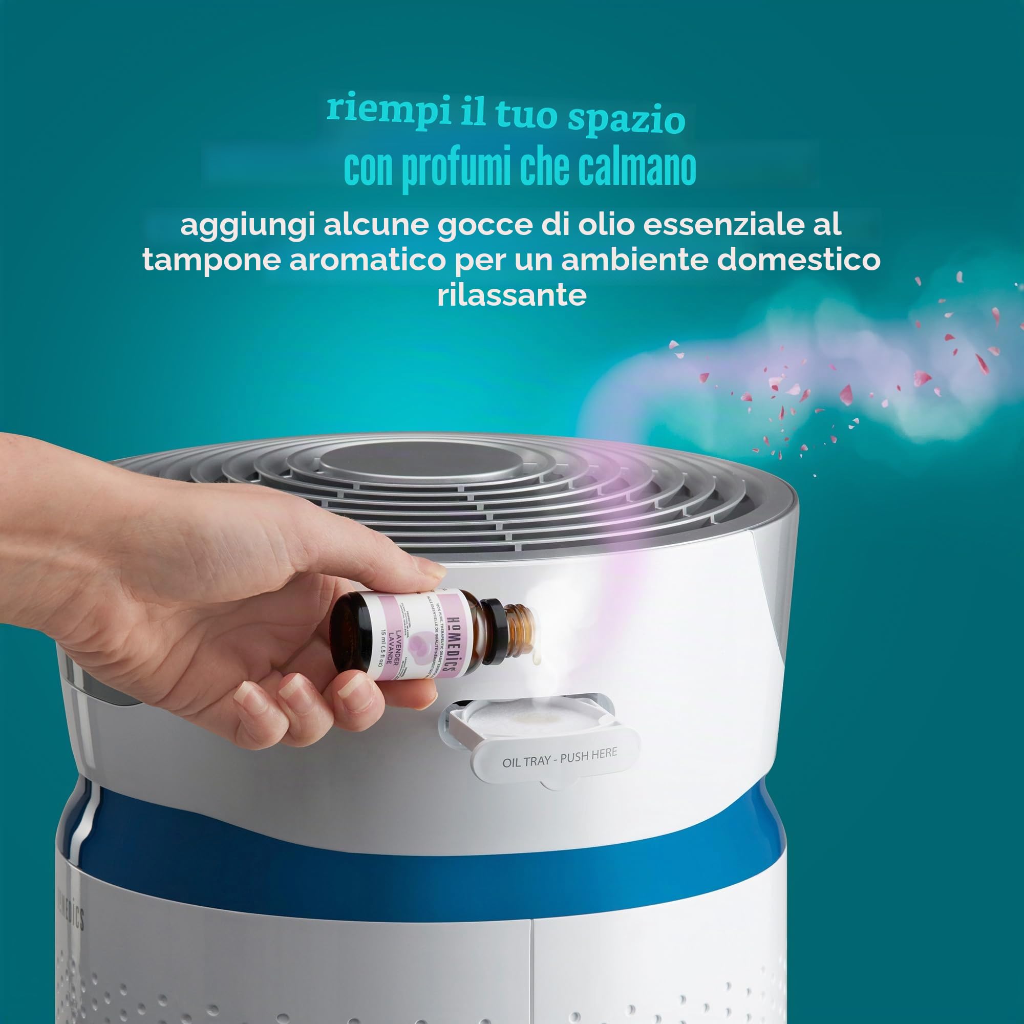 HoMedics Purificatore d'Aria, Filtro HEPA a 360°, Tecnologia con Luce UV-C Elimina Odori, Allergeni, Virus, Batteri e Germi Piccoli fino a 0.3 Microns, Flusso d'Aria 204.1 m3/h