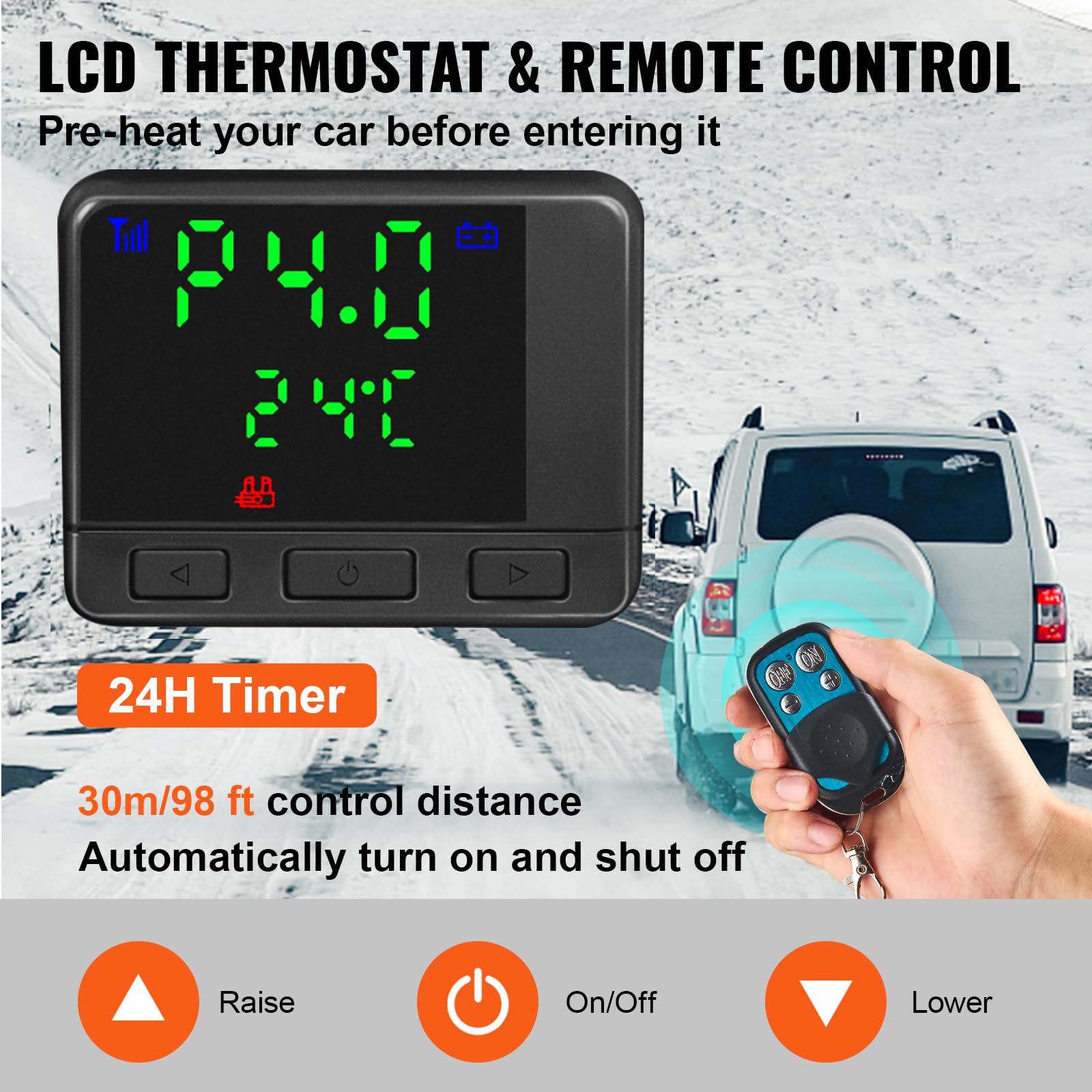 VEVOR Calentador de Aire Diésel 12V 8 kW Calefacción Estacionaria Diésel -40 °C - 80 °C Calentador de Estacionamiento Diésel Calefacción Estática Furgoneta Diésel Calentador Coche (Interruptor LCD)