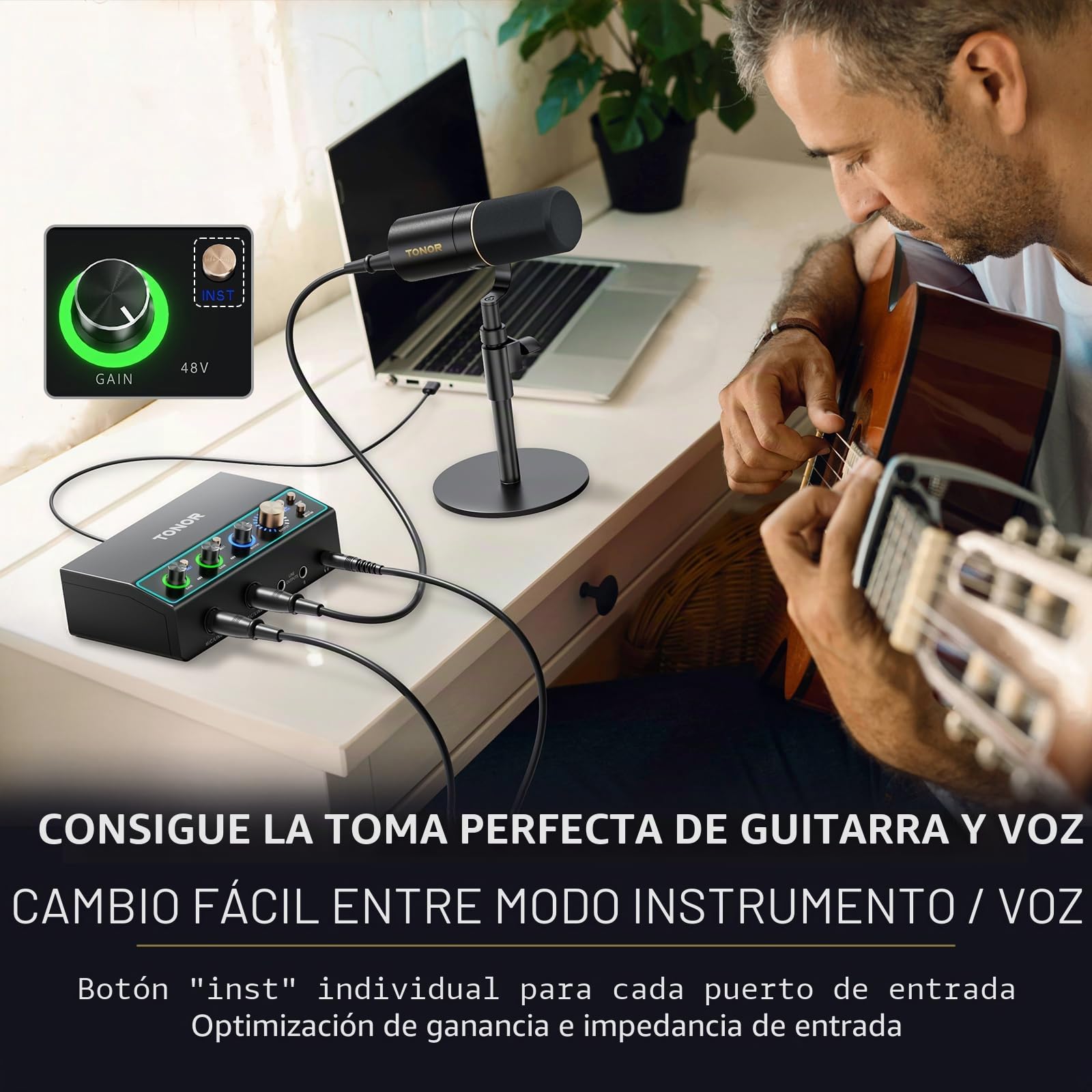 Interfaz de Audio TONOR, Mezclador de Audio de 2 Canales XLR con RGB para Creadores, Botón de Retorno, Grabación de Estudio, Pre-amplificador Profesional para streaming, Podcasting, TX510 Negro