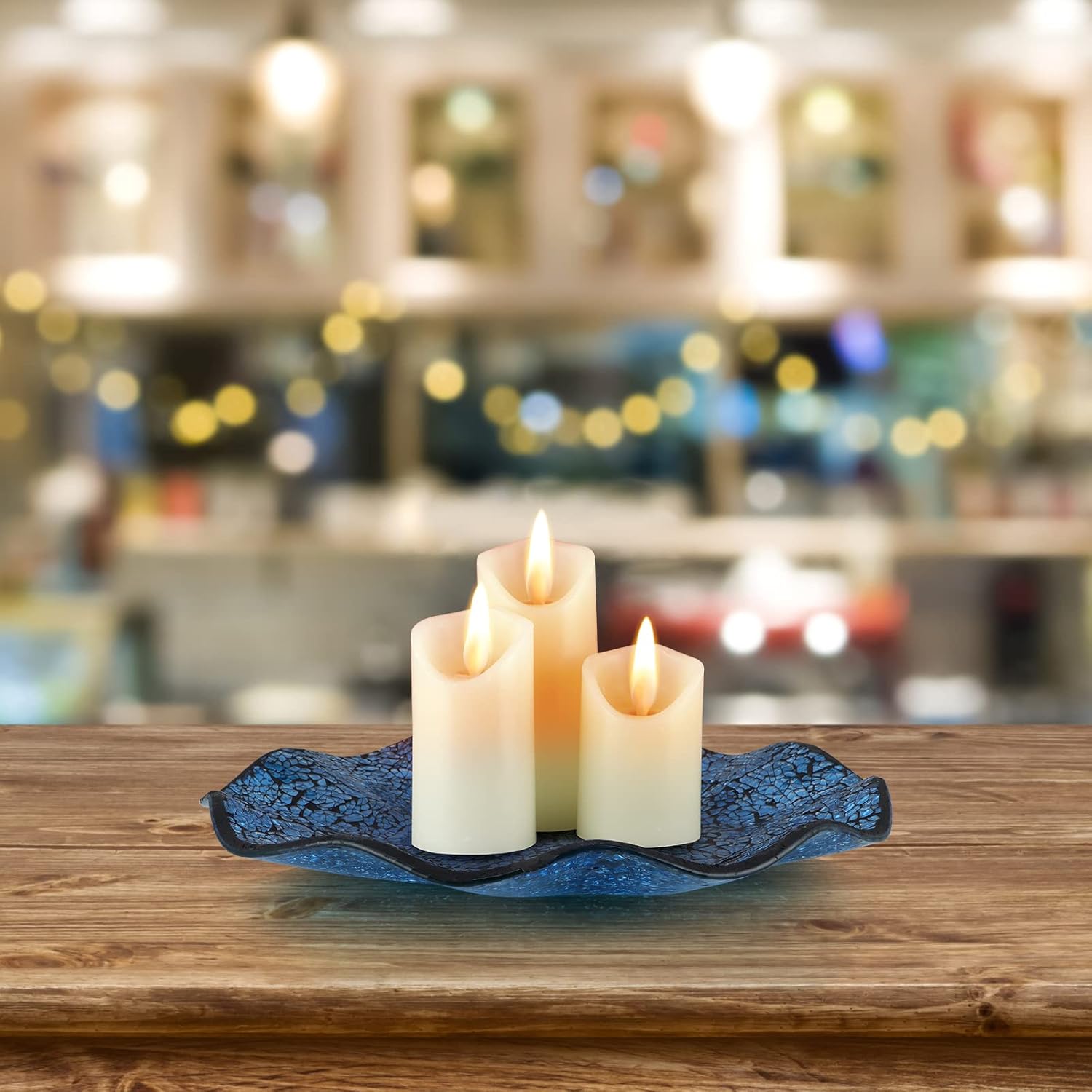 MDLUU Mosaic Centerpiece Tray, 12" Decorative Glass Plate, Home Decor Glass Bowl for Dining Room Table, Coffee Table, Gift (Turquoise Blue): Home & Kitchen