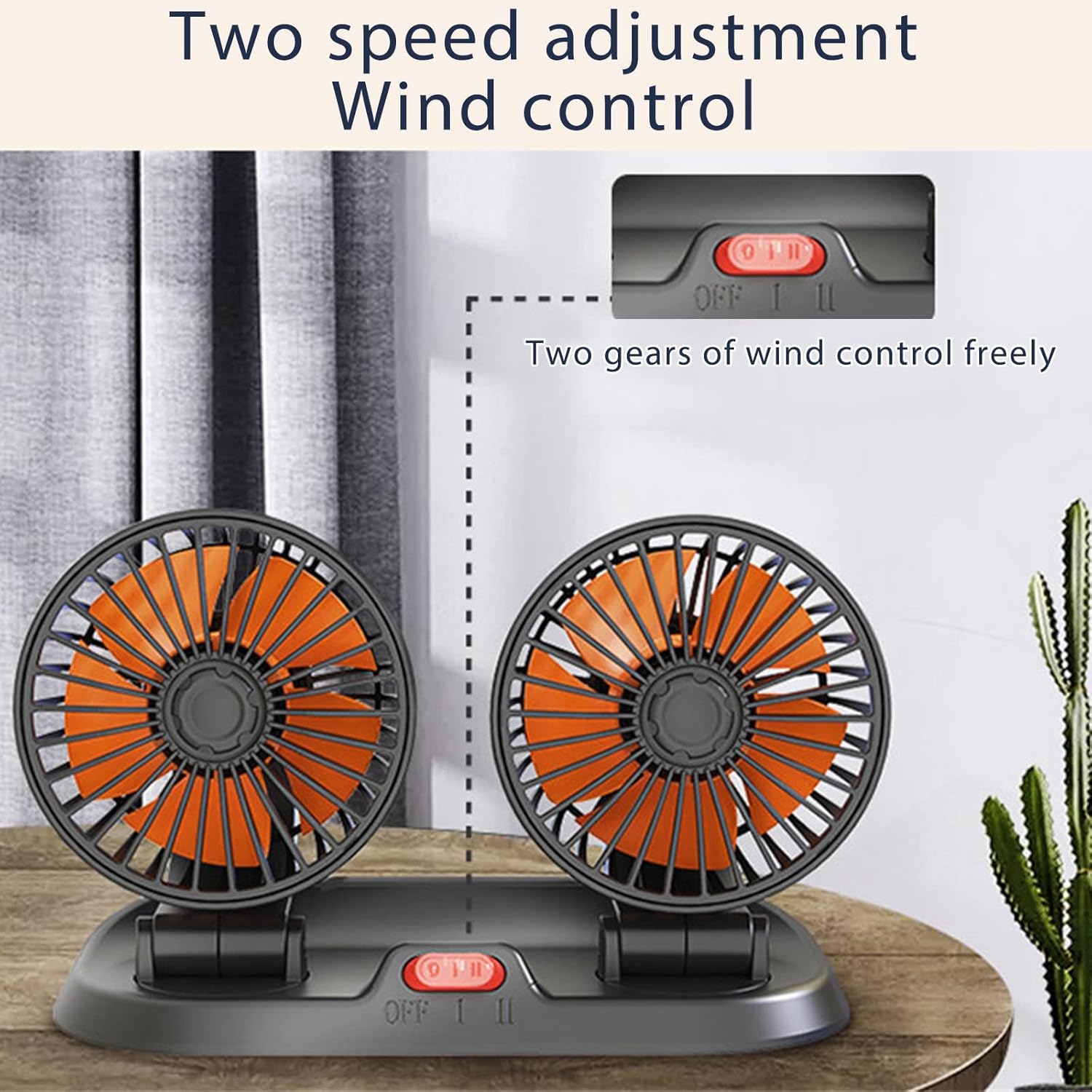 Car Cooling Fan- 360° Adjustable Dual Head Cooling Air Fan Brushless Motor Low Noise Automobile Vehicle Fan Micro for Car/SUV/RV/Truck/Boat Use : Electronics