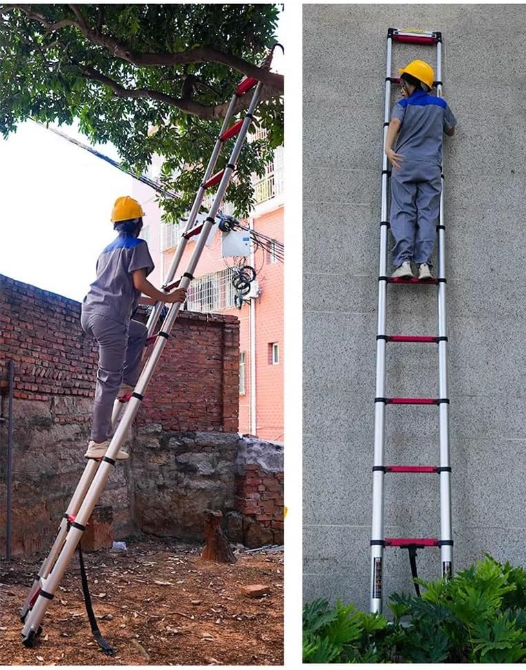 Telescoping Aluminum Extension Ladder 11.2ft (3.4m) - Lightweight Adjustable 8m/7.6m/7m/6.2m/5m/4.6m/3.8m/2.6m for Home Rooftop RV Attic Outdoor Work 150kg Load Capacity Black