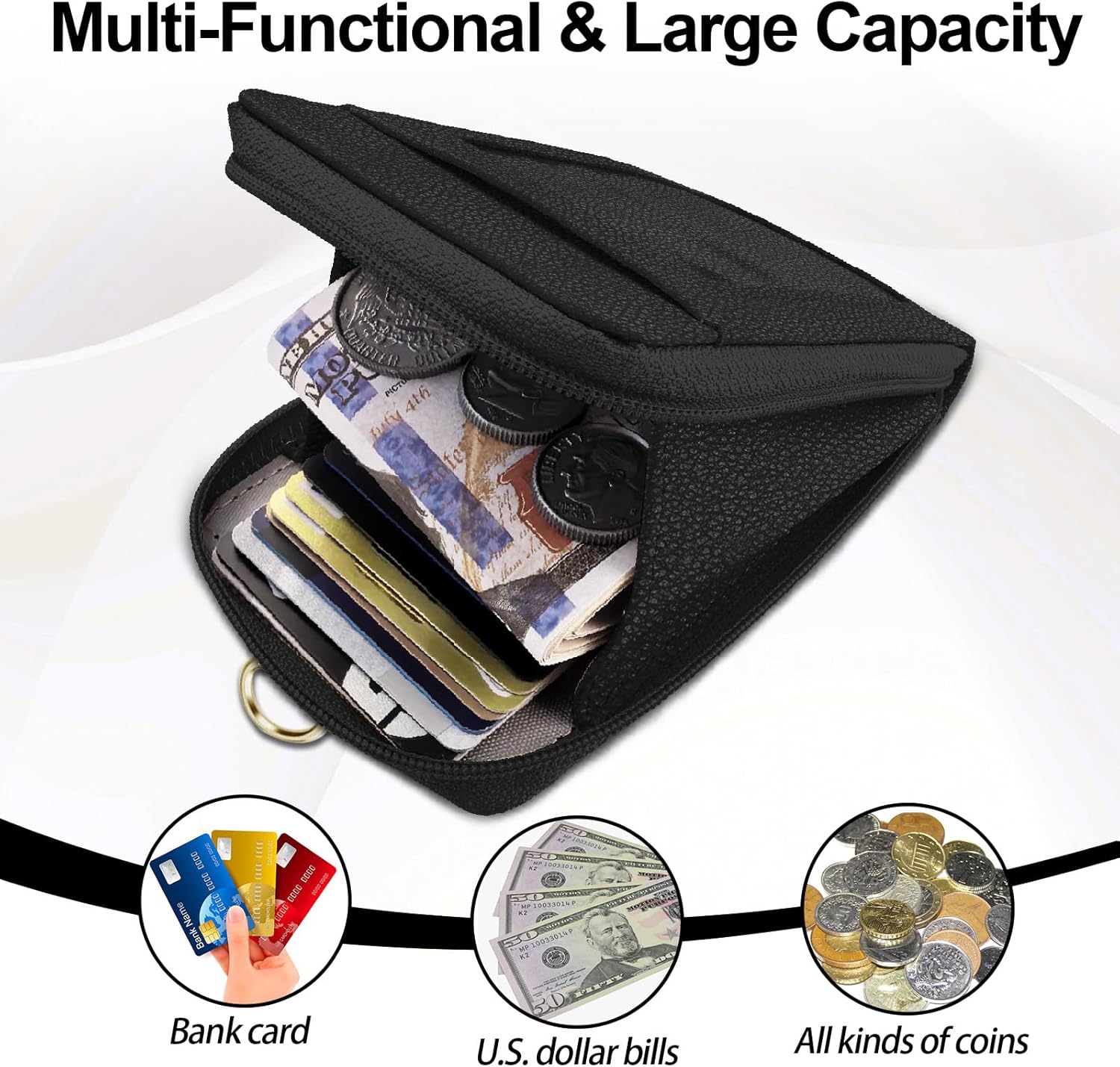 Lanyards Wallets for ID Badge Holder, ID Case with Zipper, Credit Card Holder for Women, Detachable Neck Lanyard Wrist Strap with Keychain Phone Holder for Teacher Student Gifts Black
