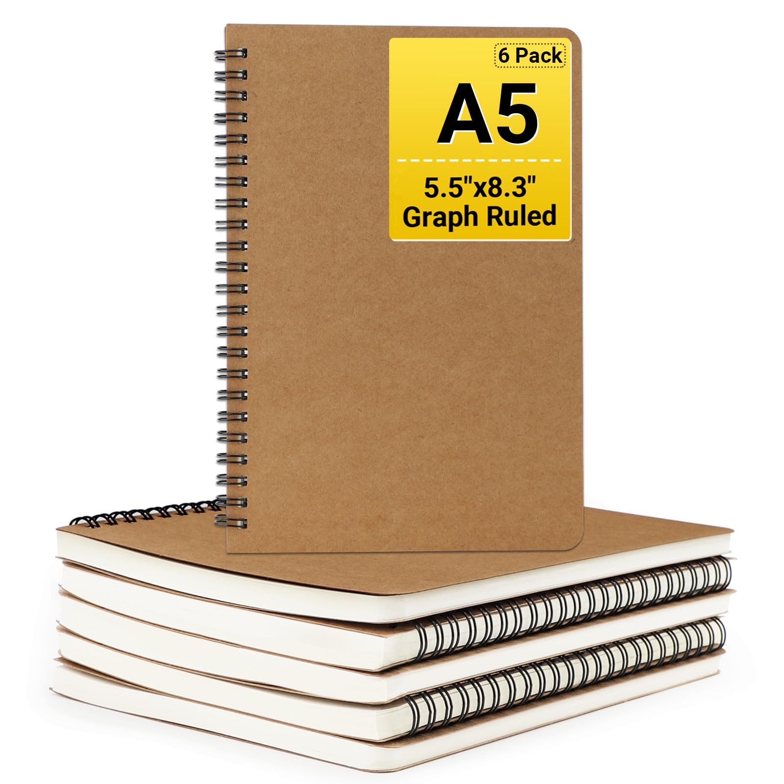 Papier quadrillé A5 pour ingénierie et mathématiques en lot de 6 cahiers