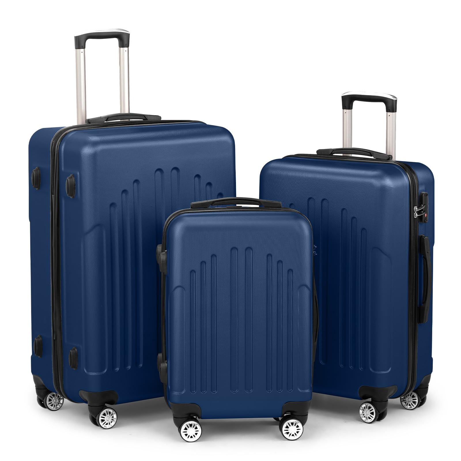 Karl home Luggage Sets 3 Piece, ABS Hardside Suitcase Set with Double Spinner Wheels & TSA Lock for Travel Business, 3-Piece Set (20/24/28), Navy Blue
