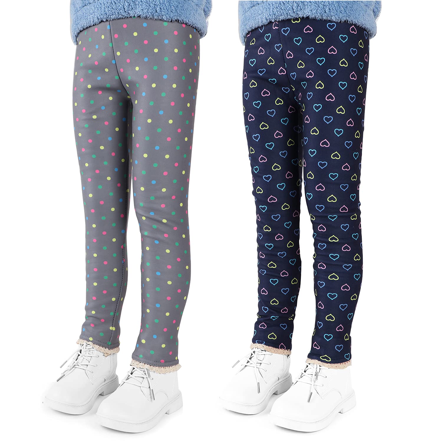 Leggings per Ragazze Pantaloni Foderati Spessi con Stampa Pantaloni Lunghi Elastici Caldi Invernali Collant in Pile Elasticizzato