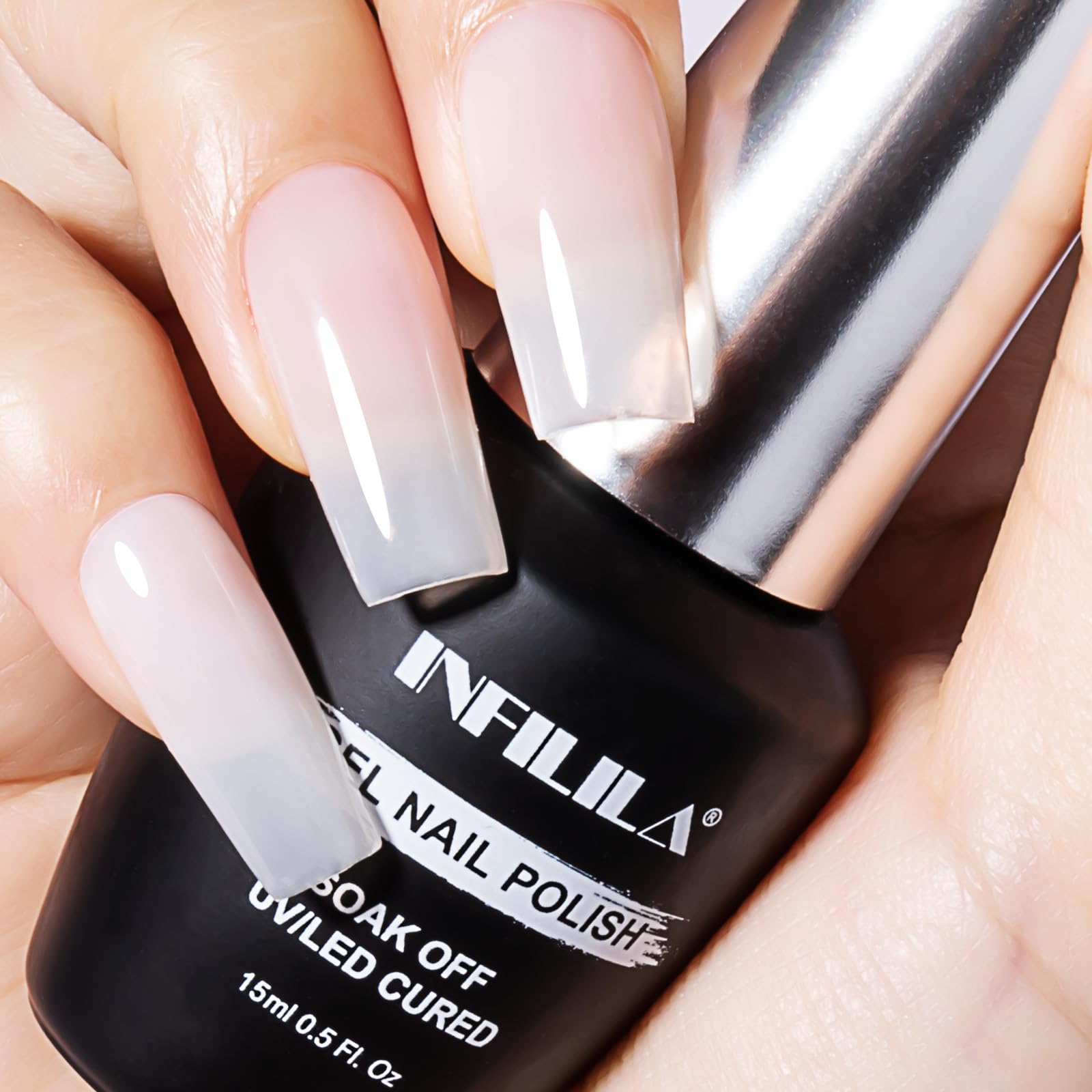NXJ INFILILA Milky White Gel Polish, Sheer White Gel Nail Polish, 15ML Translucent Milky Nude Color, Neutral Transparent Sheer Color Soak Off Nail Art Salon DIY at Home for Women 0.51Oz N01