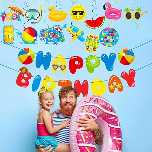 Miniatura 9 de Splish Splash - Suministros de fiesta de cumpleaños, globos salpicados de playa, feliz cumpleaños, pancarta de verano para fiesta en la piscina,