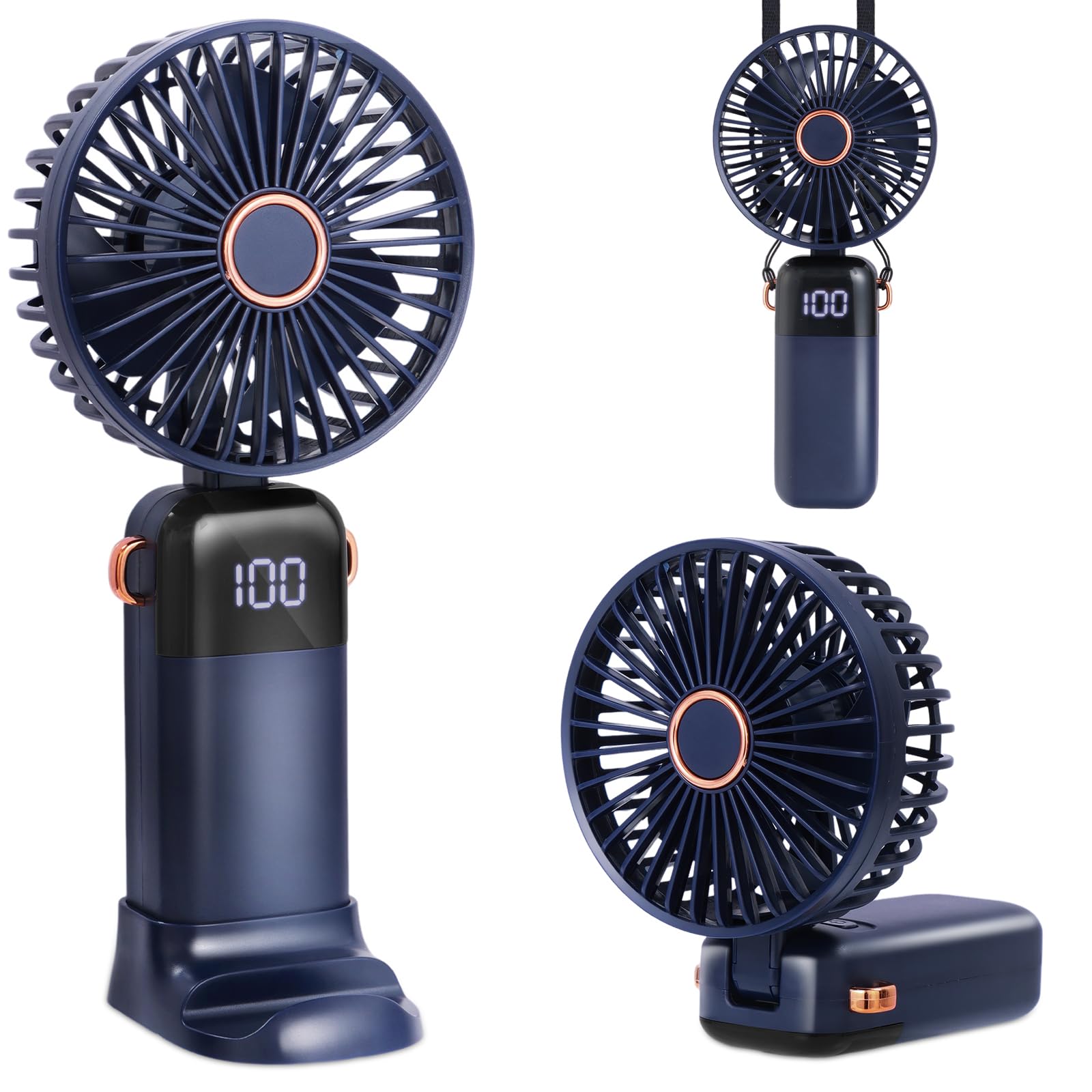 Handventilator,CNMTCCO Tragbarer Leise Mini Ventilator,USB Wiederaufladbar Faltbal ventilator,Mit 5 Geschwindigkeitsstufen,Klein Taschenventilator,mit Sockel und Umhängeband für Reisen Büro Zuhause