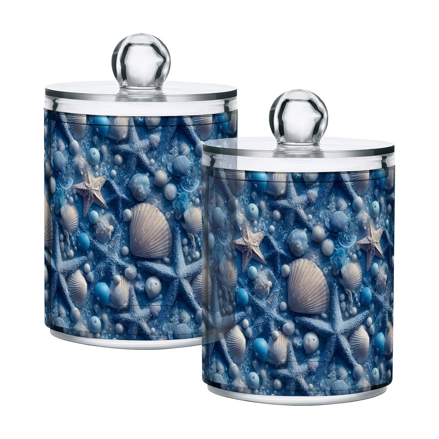 senya Plastic Cotton Swab Ball Pad Holder 10 Oz Bathroom Organizer Qtip Apothecary Jar Clear Container Dispenser Blue