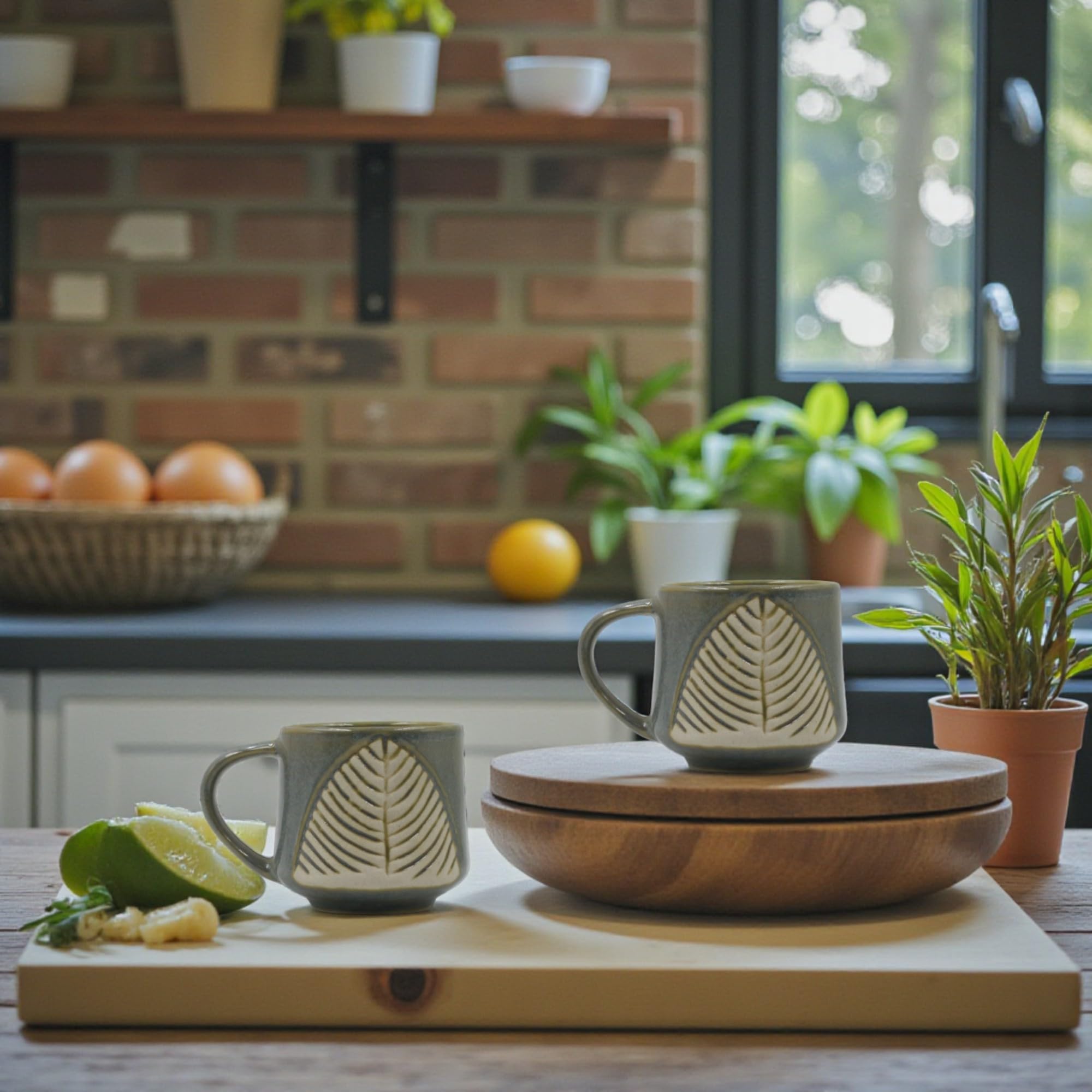 Easy Brew Leaf Ceramic Coffee Mug | 180 ml | Microwave Safe | Tea & Coffee Cup | Modern Leaf Design Handcrafted Mug for Home, Office & Gifting (2, Green)