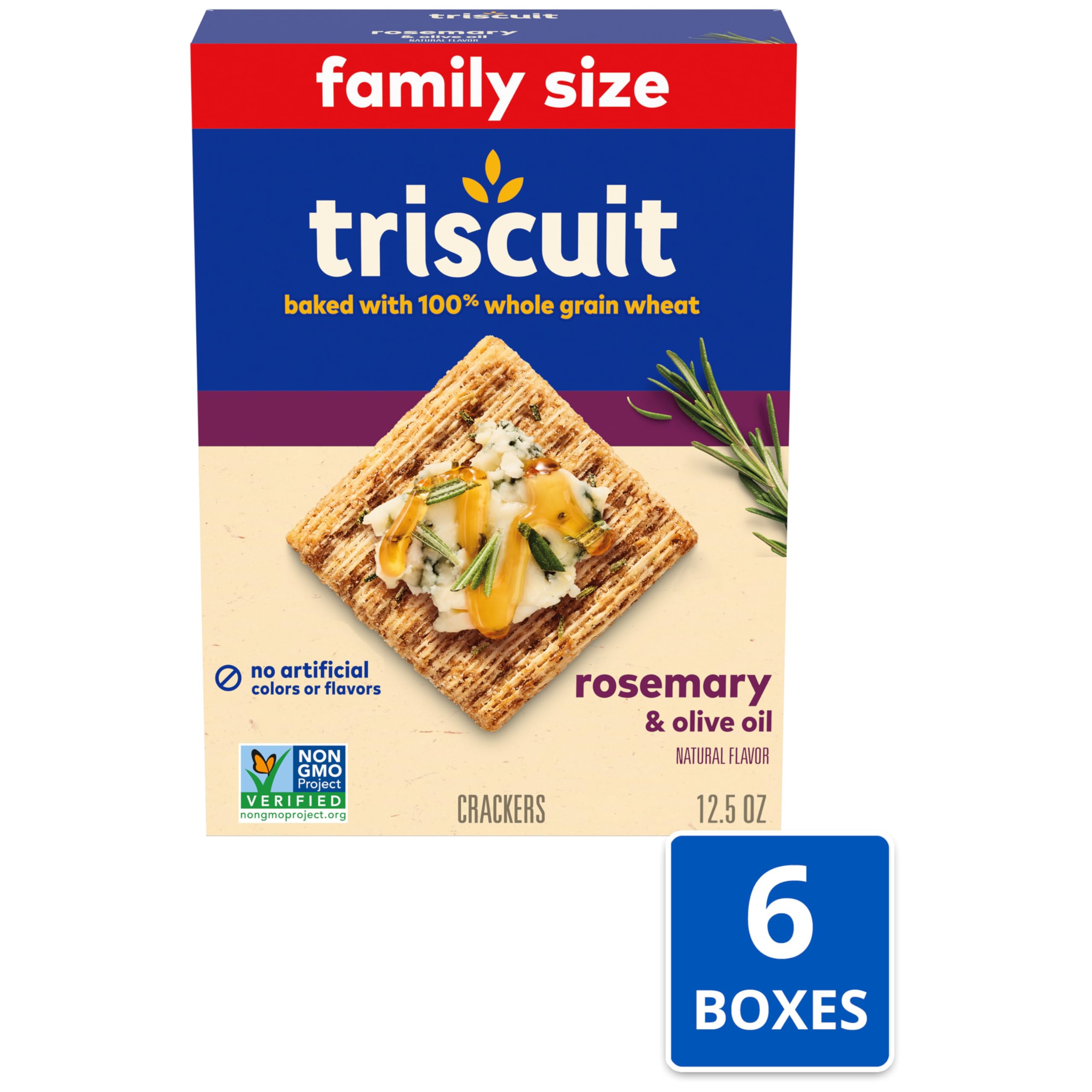 Triscuit Galletas de trigo de grano entero con aceite de romero y oliva, tamaño familiar, 6 cajas de 12.5 onzas