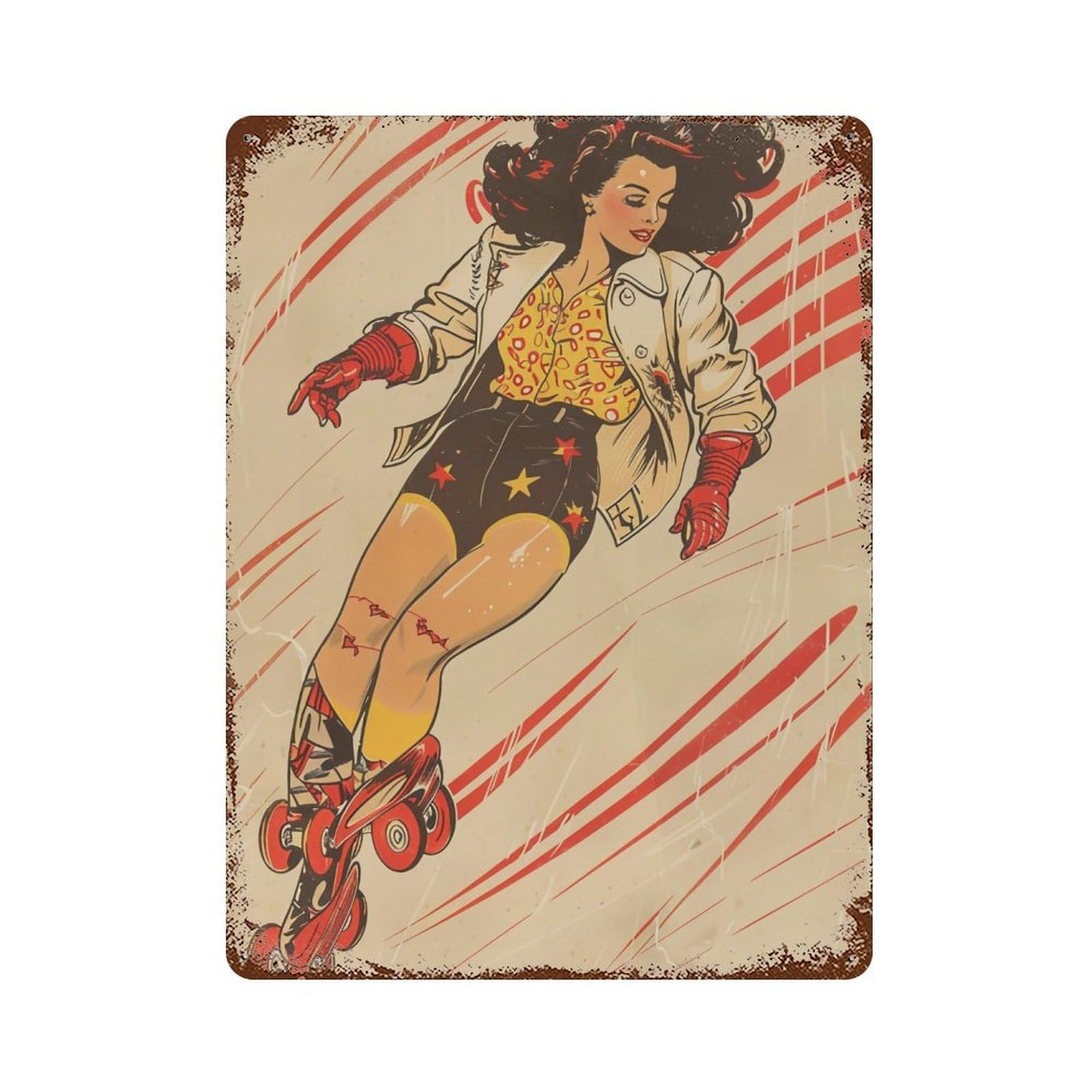FHUYEURHRY Roller Skate Pin Up Girl 02 Wall Decor Retro Iron Vintage Art Metal Tin Sign Poster Modern Home Cofffee Club Art Bar Shop Decorations Style-28 40x30cm
