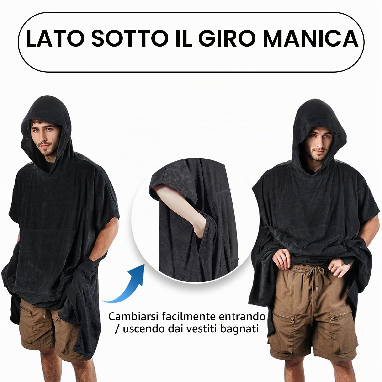 Kato Tirrinia Beach Surf Poncho con tasca, in neoprene assorbente, con fasciatoio, asciugamano poncho, per surf, nuoto, per adulti, uomini e donne
