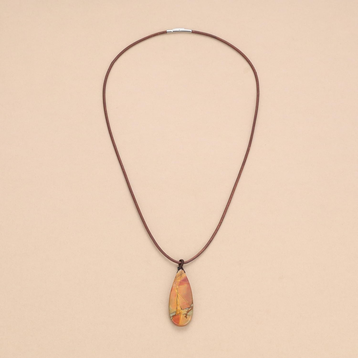 COAI Genuine Leather Necklace, Teardrop Picasso Jasper Crystal Necklace for Men Women
