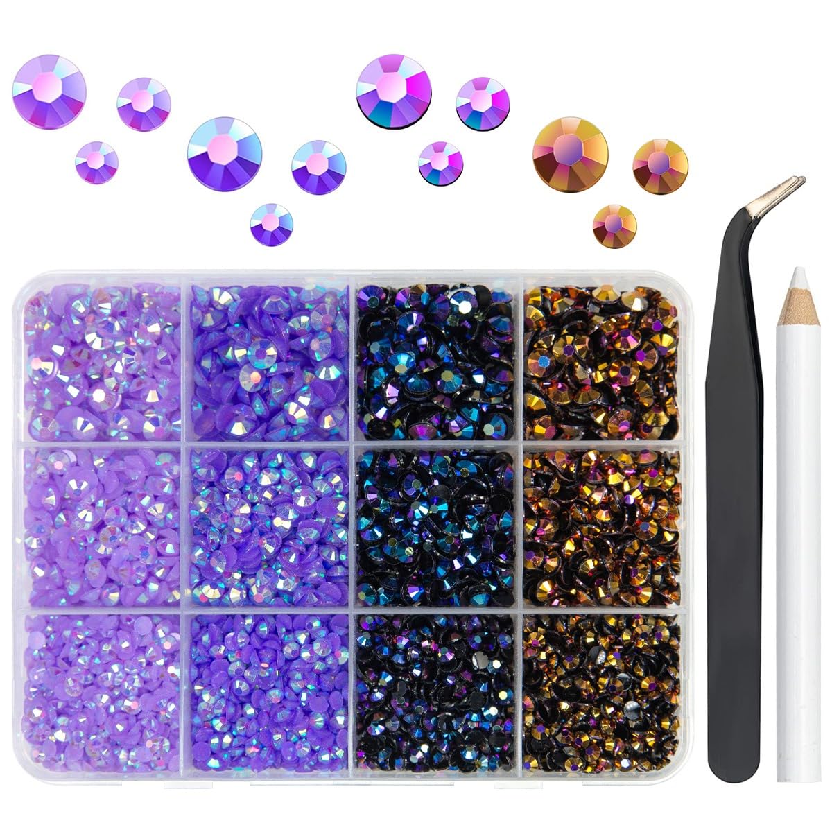 qiipii Purple Jelly Resin Rhinestones Bulk 3mm 4mm 5mm Flatback Light Purple Stones for Crafting Colorful AB Non-Hotfix Dark Purple Resin Gems