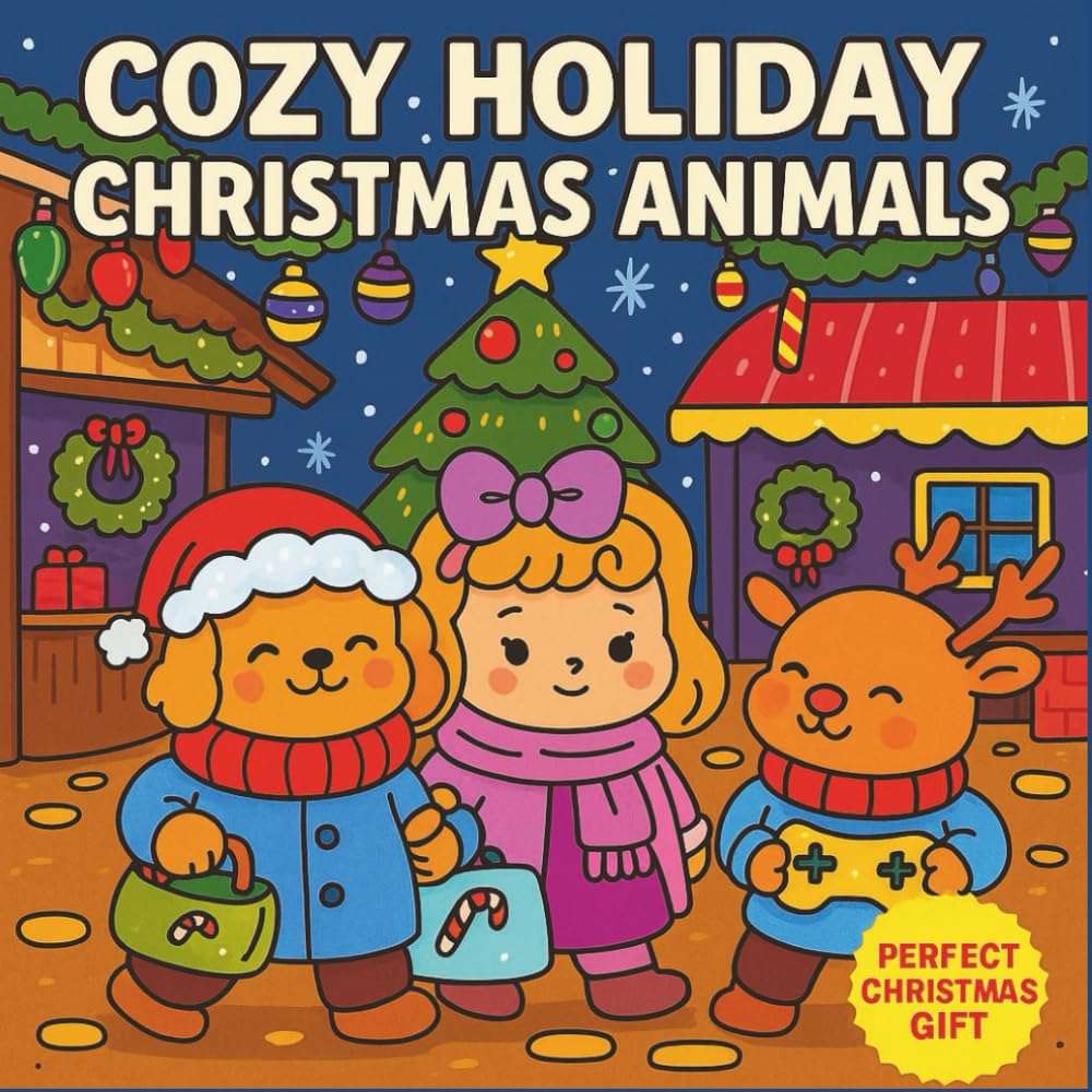 Cozy Holiday Christmas Animals – Cute Bold Coloring Book for Kids & Adults: 49 Hand-Drawn Festive Animal Designs in Easy Bold Style – Relaxing Holiday