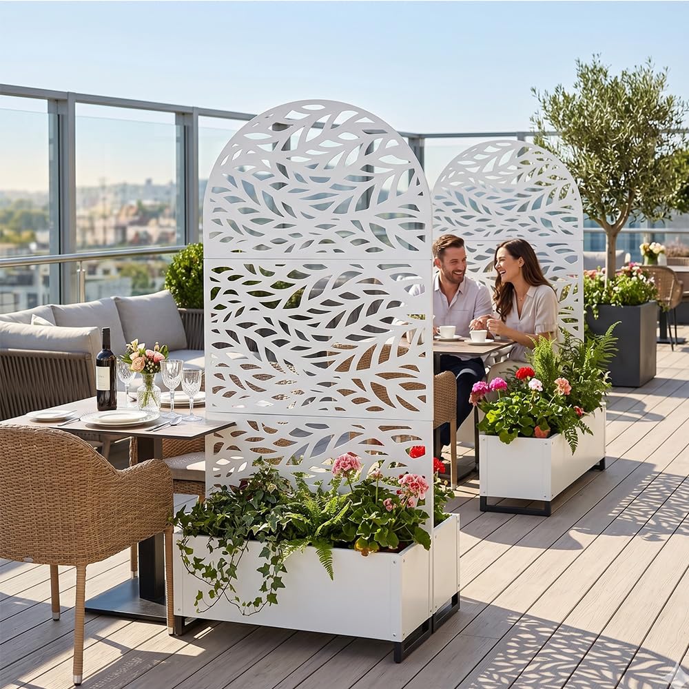 Fioriera in Metallo Bianca con Spalliera ad Arco per Piante Rampicanti Pannello Divisorio Privacy e Separatore per Esterno e Interno L90xP33x alta 180 cm Design Elegante e Moderno separe'