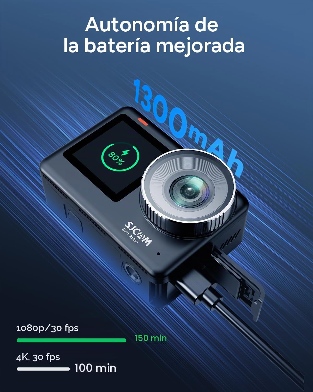 SJCAM SJ11 Active Cámara Deportiva 4K 20MP, Action Camera Doble Pantalla Táctil, Cámara Acuática Sumergible 5M, Giroscopio 6-Ejes Estabilizador, WiFi 5G, Cámara para Moto y Vlog + Tarjeta 64GB