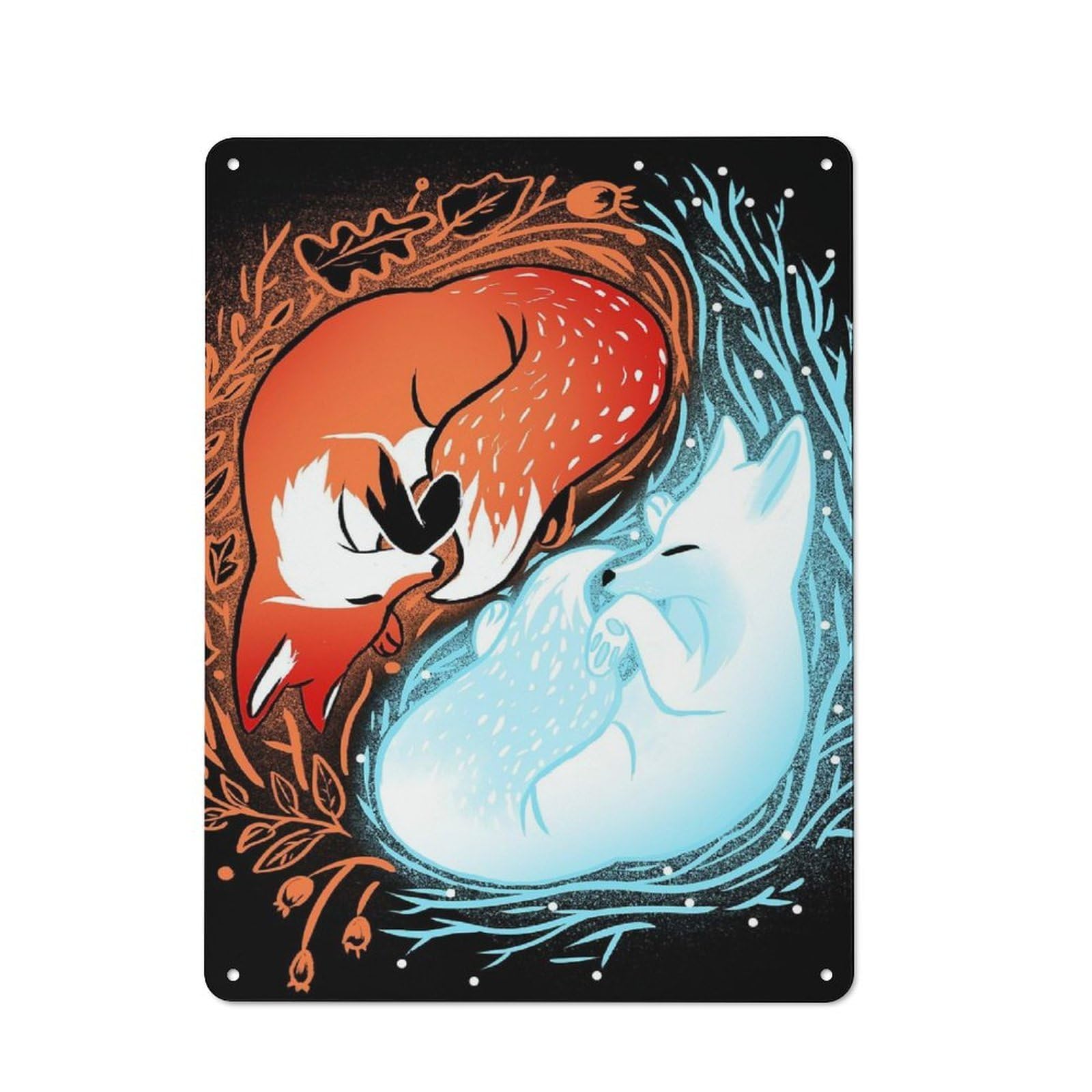 Junmoney Style-10 Retro Metal Wall Plaque 40X30cm Featuring Autumn And Winter Fox, Room Wall Plaque For Hallway, Home Bar, Garage Or Study