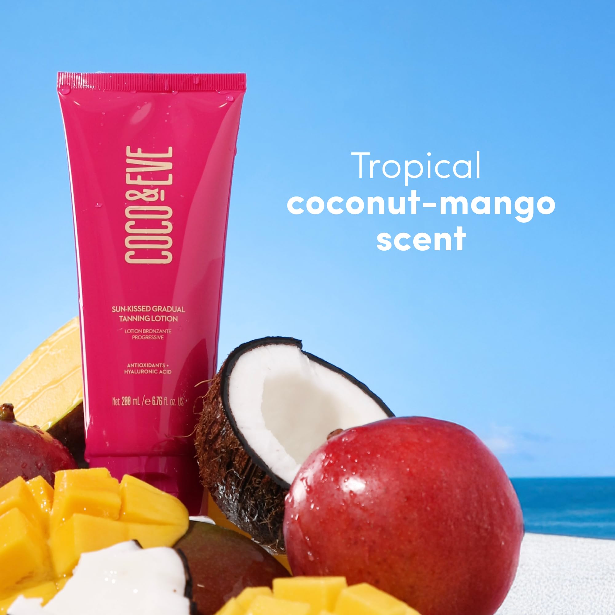 Coco & Eve Sun-kissed Gradual Tanning Lotion - Natural Sunless Moisturizing Tanner with 72H Hydration & Streak-Free, Buildable Glow. Skincare-Infused with Antioxidants and Hyaluronic Acid (6.76 fl oz)