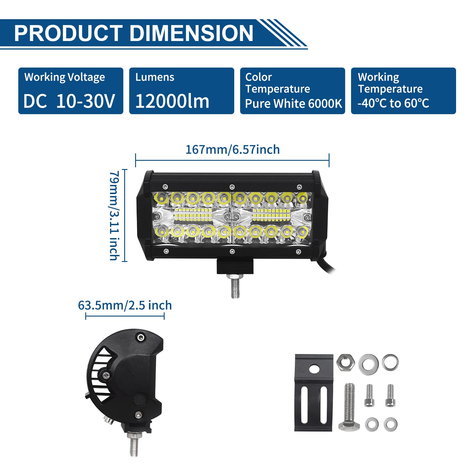 Willpower 2 pz 7 "18 cm 120 W LED Light Bar Spot Flood Combo Fascio 12 V 24 V Guida Off Road Luci Lavoro Impermeabile Fendinebbia per 4X4 Offroad Truck Auto ATV SUV Veicolo Barca Luce