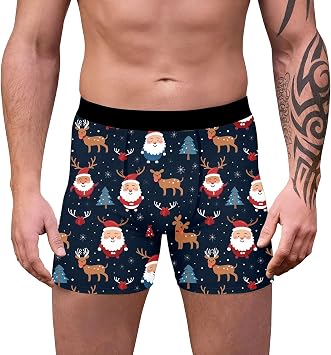 Mens Novelty Xmas Boxers, Boxers for Men, Design Trunks Christmas Special Boyshort Style 3d Novelty Xmas Underpants Breathable Comfortable Soft Underwear Loose Festive Costumes Plus Size Retro