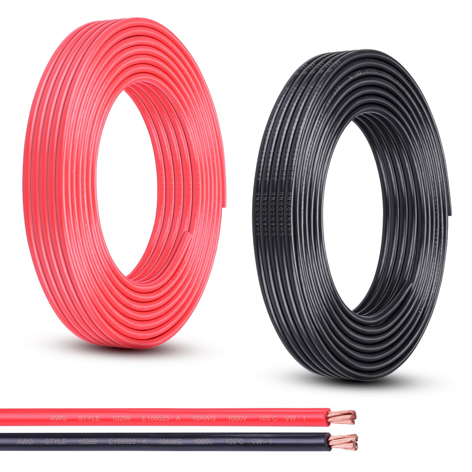 10 Gauge Copper Wire, 50FT Red and Black Stranded Oxygen-Free Copper Wire, Flexible 10AWG Wire for Automotive Boat Marine Solar Panel LED Lights (10AWG, 50FT)