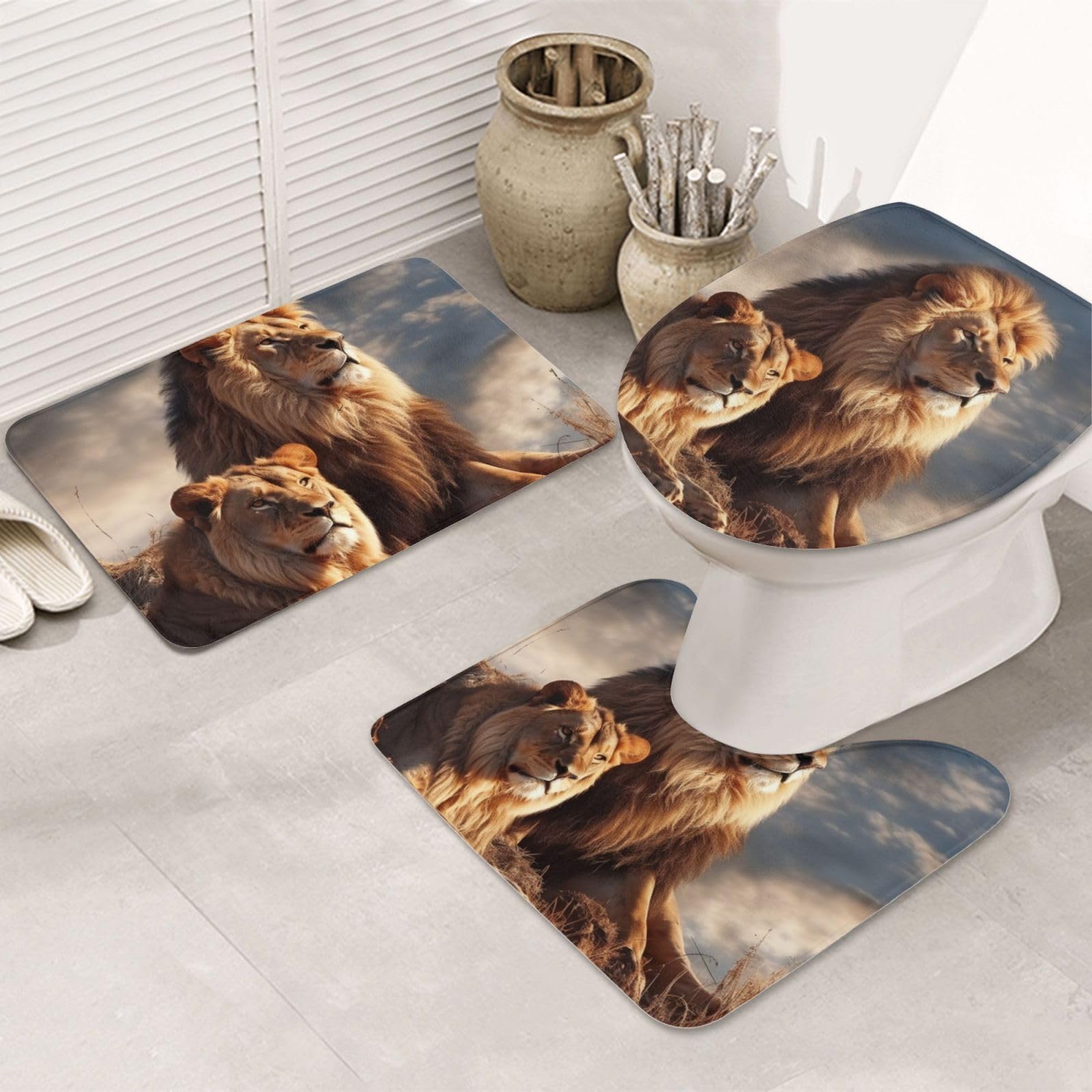 Tapis de salle de bain antidérapant Two Lions lot de 3 tapis doux pour wc propre