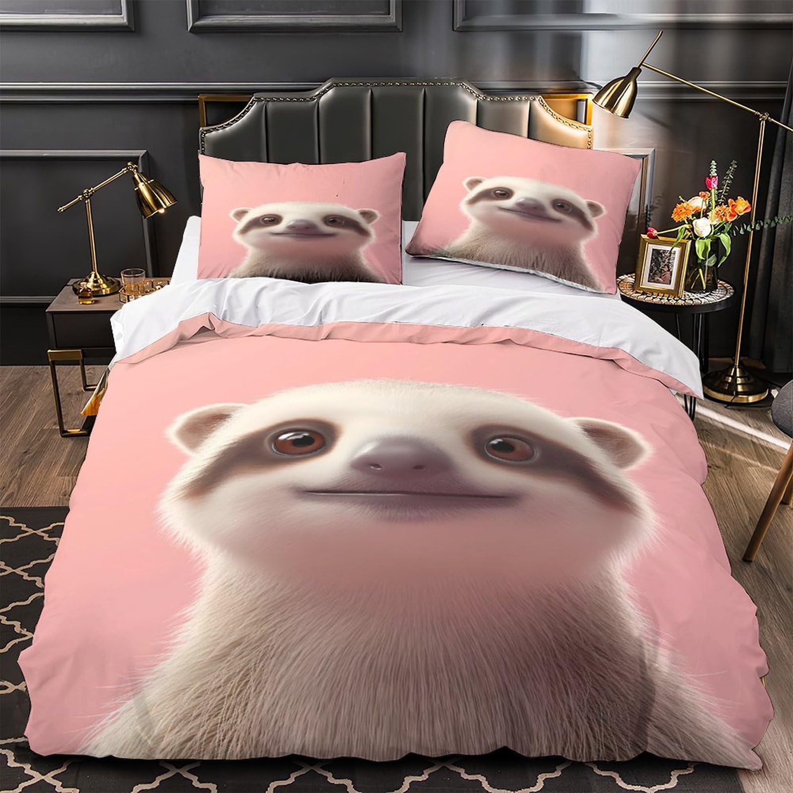 MMDASBVPE Cute Animal Face Quilt Cover 3D Print Hypoallergenic 3PCs Bed Linen Hidden Zipper Comforter Cover Luxury Breathable for Adults Teens Women Kids Girls Boys Youth Single（135x200cm）