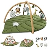 Blissful Diary Baby Play Gym & Activity Mat, Oversize Leaf Shaped Baby Play Mat w 6 Detachable Toys, Tummy Time Mat Promote Motor Skills & Sensory Development Mat, Newborn Infant Baby Essentials Gift