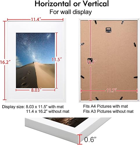 Vista 102 de KINLINK Juego de 2 portarretratos de 6 x 8 pulgadas, marco de fotos de madera mate de 4 x 6 pulgadas con plexiglás para 4 x 6 con paspartú o 6 x 8