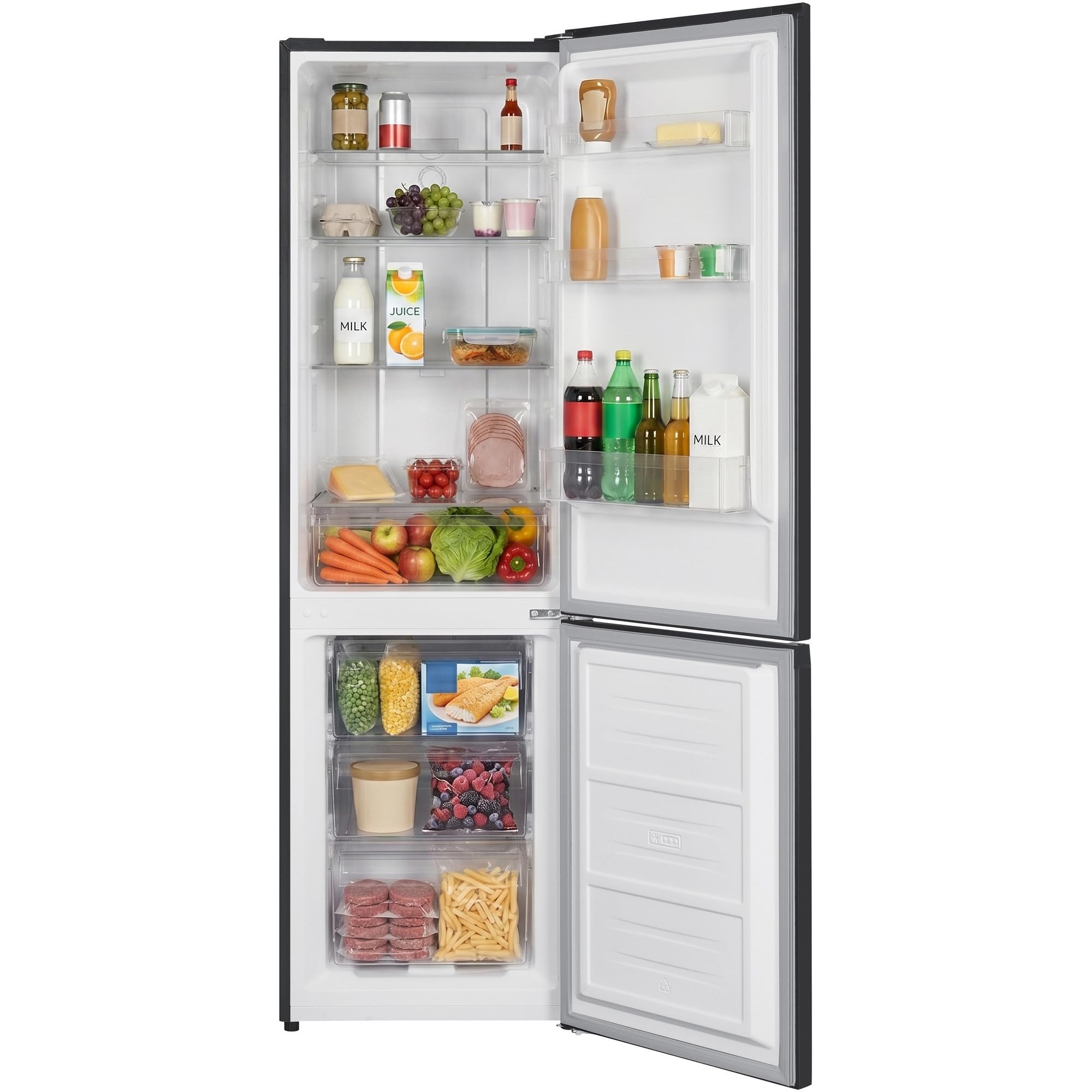 Schmale Kühl-Gefrierkombination 58 cm Breit 253L Freistehend, Inverter-Kompressor, No Frost, Leise, Energieklasse E, LED-Innenbeleuchtung, Klimaklasse SN-T, Dunkelgrau, 177 cm Hoch
