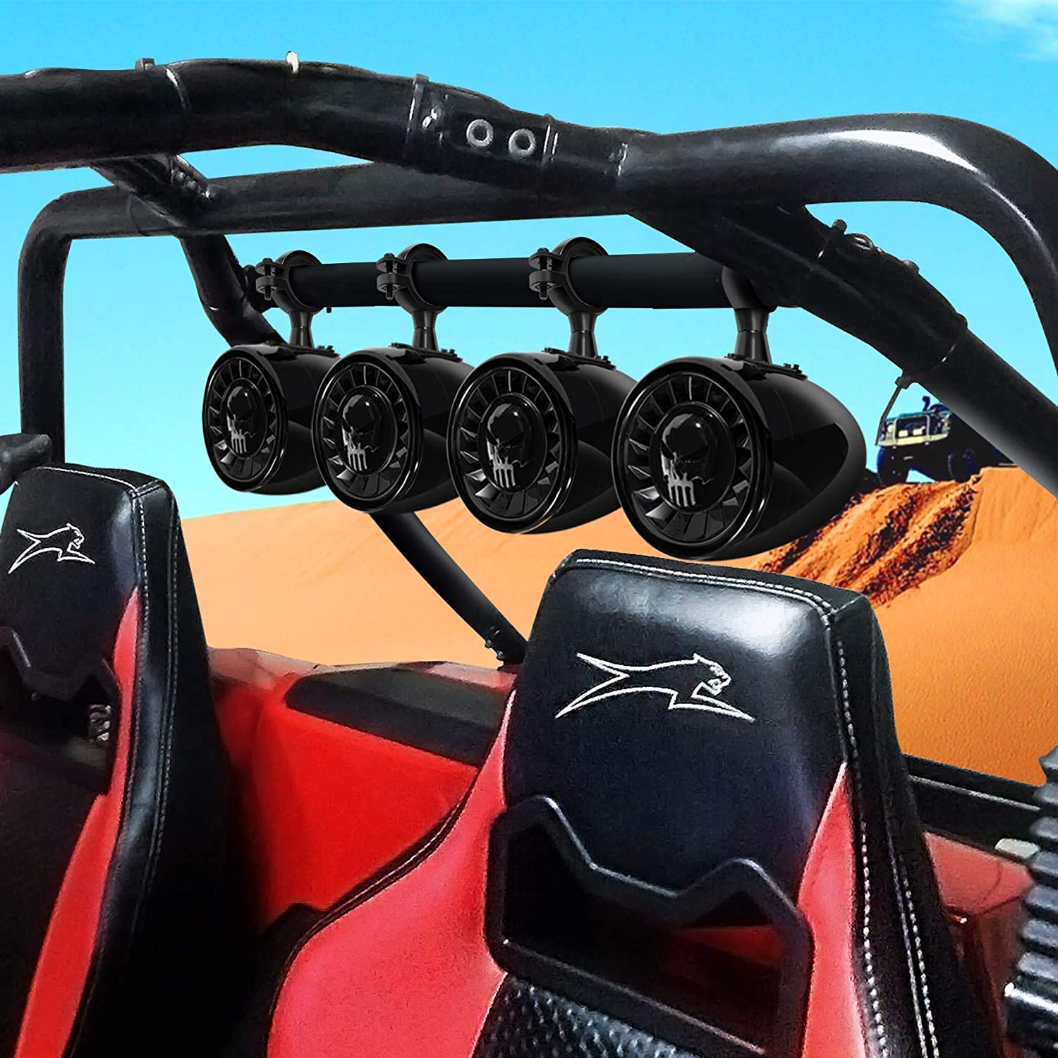 4 Canales de Motocicleta Amplificador 5 "de Alcance Completo Sistema de Altavoces estéreo Bluetooth Amplificador de Audio con AUX USB SD FM Radio para 1,5" a 2 "ATV UTV Can-Am Polaris Jeep