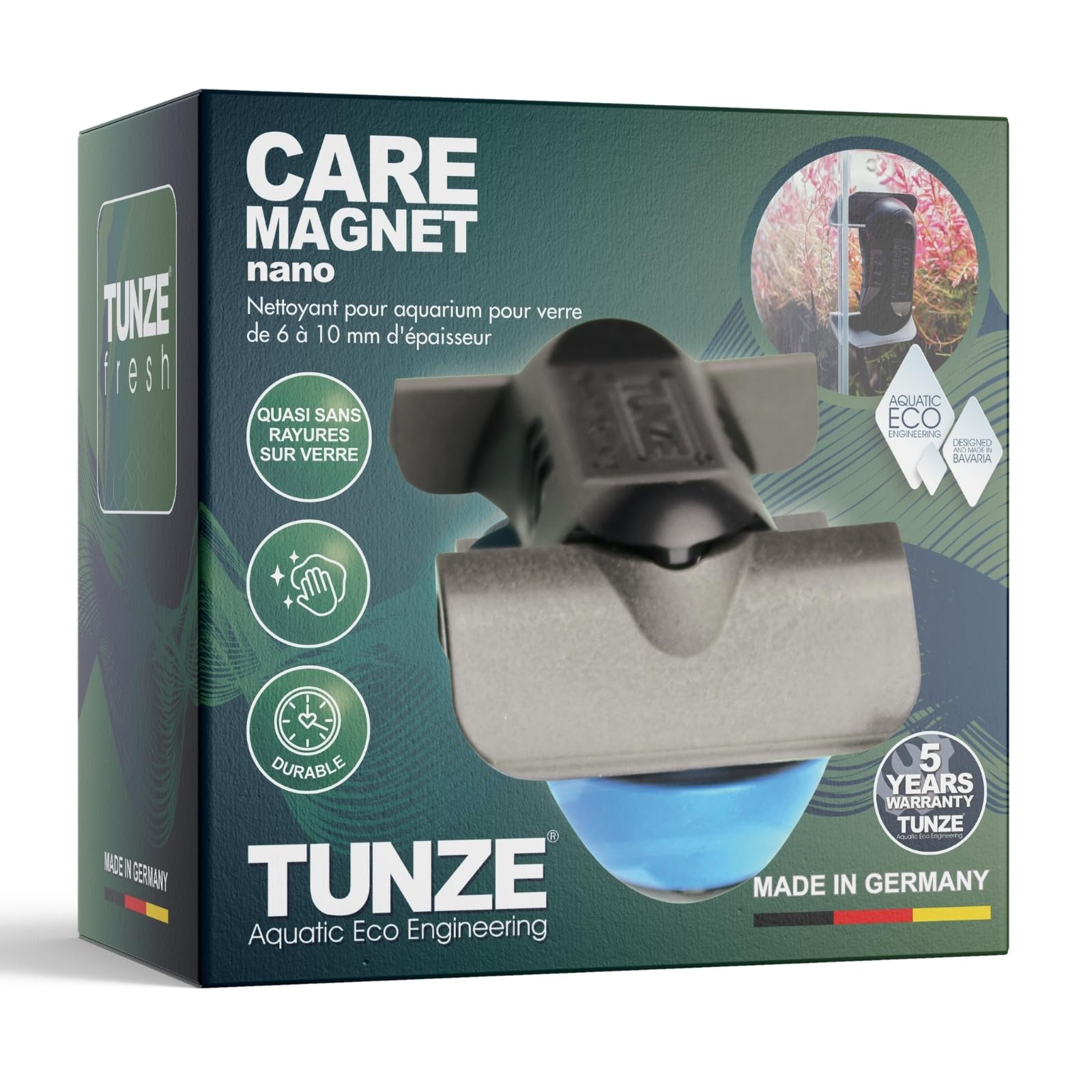 TUNZE Care Magnet Nano I Aquarienreiniger für 6-10mm Glasstärke I schlanker Scheibenreiniger mit abgerundeten Kunststoffklingen I Algenmagnet mit stark minimierter Kratzgefahr I Aquariumglas-Reiniger