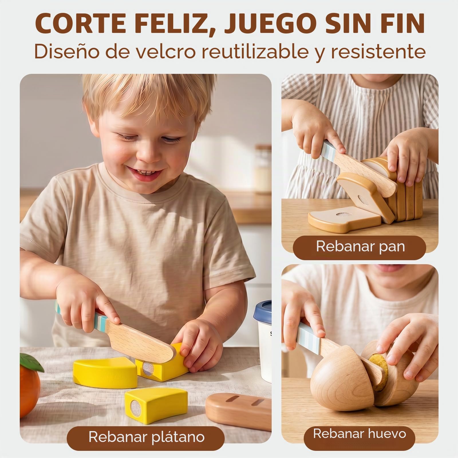 Lehoo Castle Accesorios Cocina Juguetes, Comida Madera Juguete, Comida Juguete Cocinita, Cocinita de Madera Infantil, Juguetes Montessori 2 3 4 Año(Desayuno)