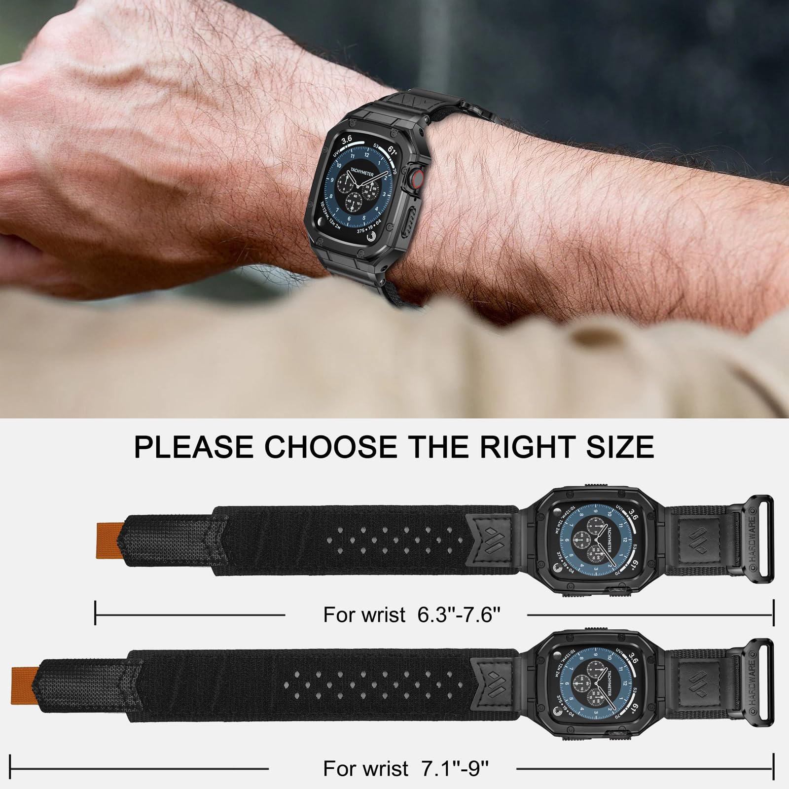 BAITEYOU Cinturino con custodia compatibile con Apple Watch Band per serie 9 8 SE 7 6 5 4 3 2 1 49 mm 45 mm 44 mm 42 mm 41 mm 40 mm 38 mm, custodia robusta in acciaio inossidabile per cinturini iwatch