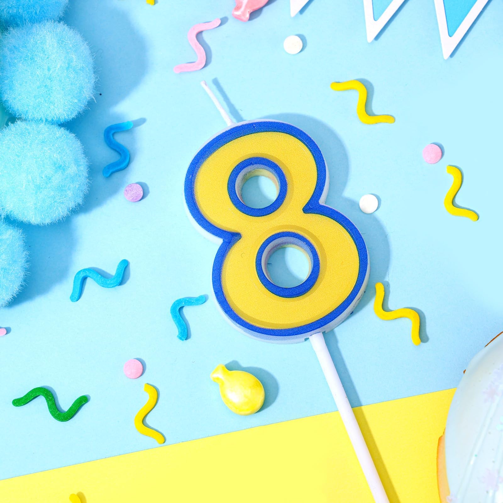 MTLEE Cartoon Number 7 Birthday Candle - Blue & Yellow Wax Cake Candle For Parties