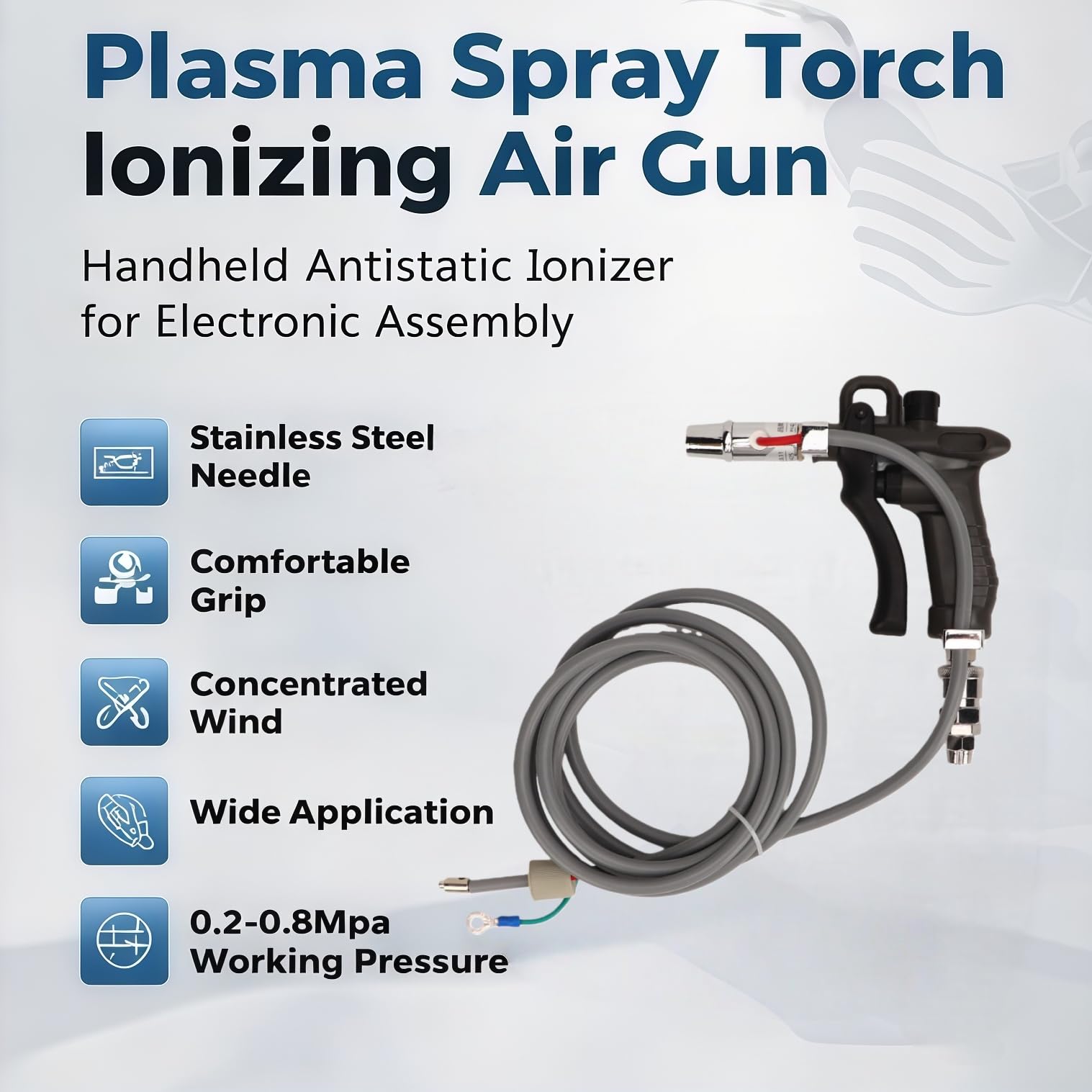 Torcia a spruzzo di plasma Ionizzante ionizzatore antistatico con pistola a pistola ad aria con ago in acciaio inossibile per attrezzatura di rivestimento di stampa elettronica