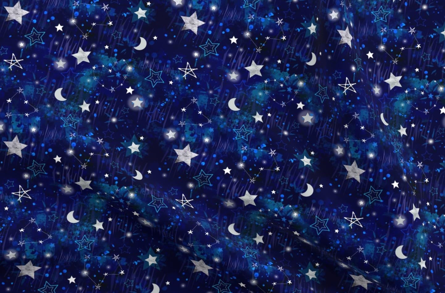 Spoonflower Fabric - Star Constellations Stars Moon Night Dreamy Blue Sky Nursery Printed on Organic Cotton Sateen Fabric by The Yard - Sewing Quilting Apparel Home Decor