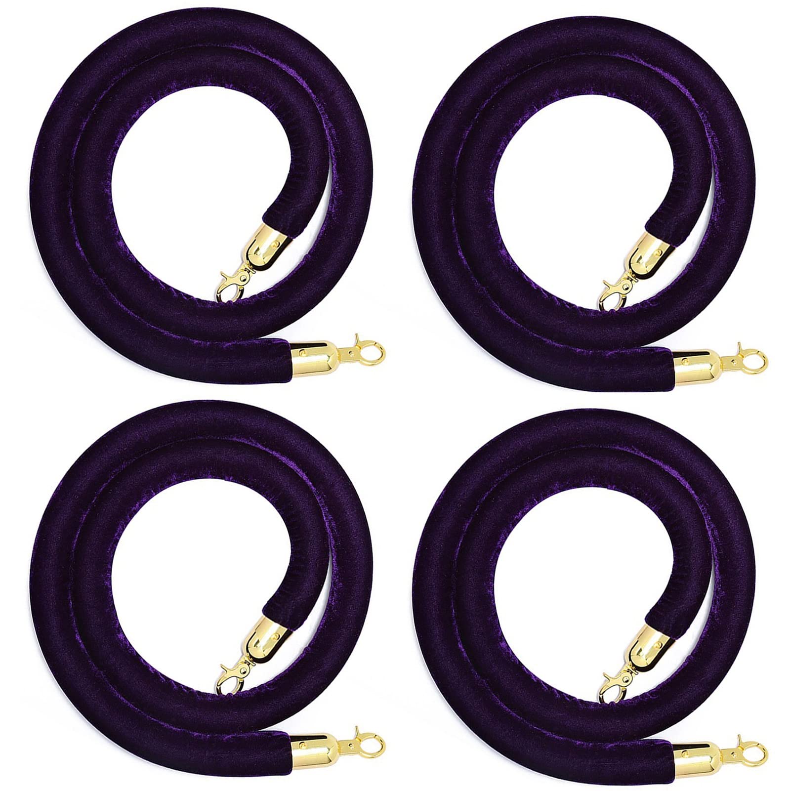 Lot de 4 cordons de guidage en velours gris et clips dorés pour poteaux